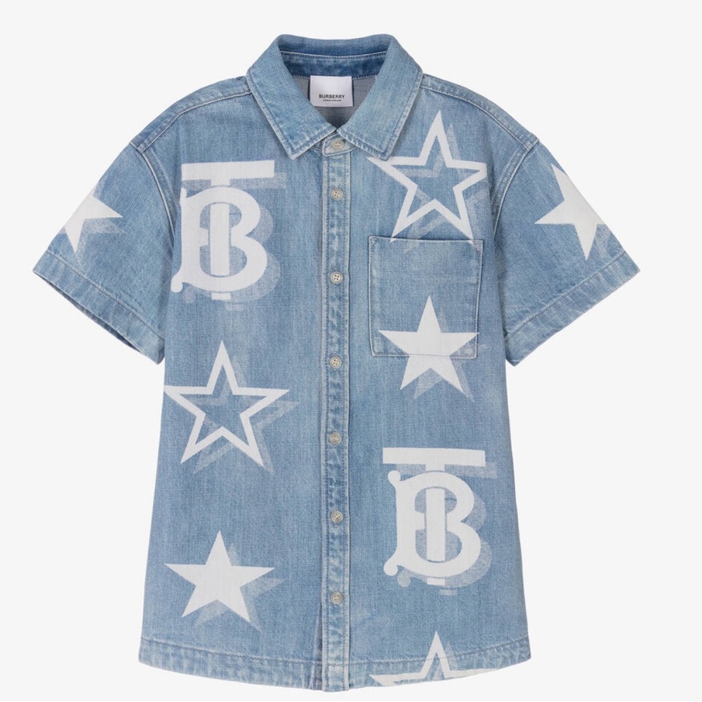 Burberry Kids Denim Shirt with‎ White Star Print Size 4Y New With Tags